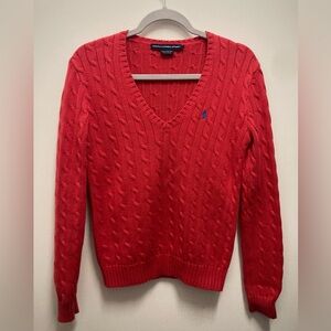 Vintage Y2K Ralph Lauren Sport Women's V-Neck Cable Knit Sweater